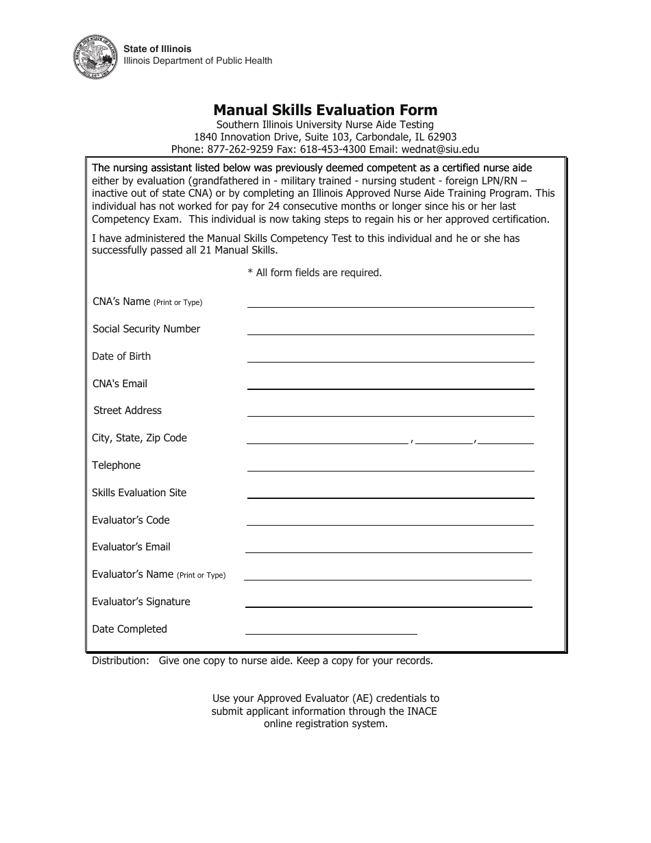 Manual Skills Evaluation Form - Illinois, Page 1