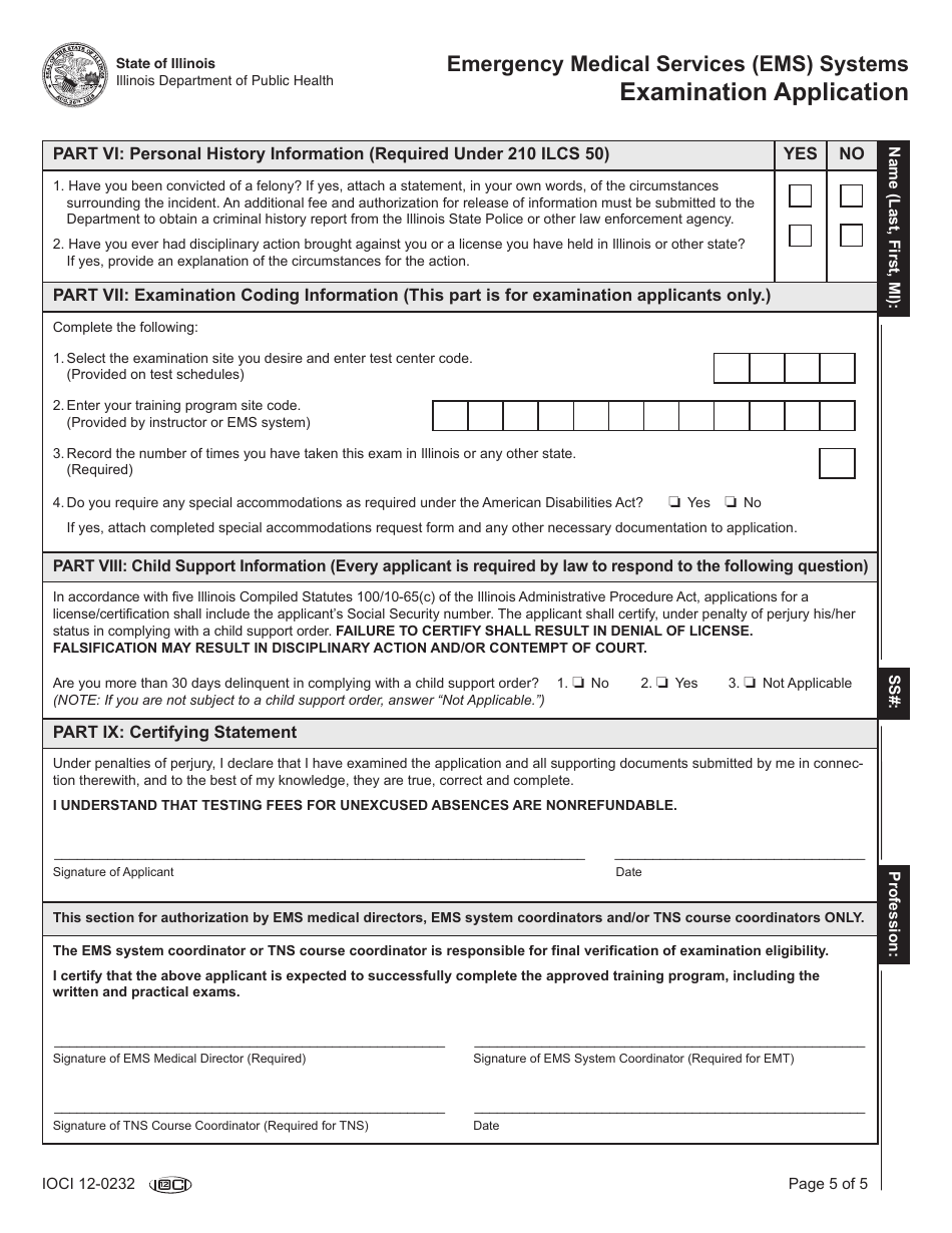 Emergency Medical Services (EMS) Systems Examination Application - Illinois, Page 5