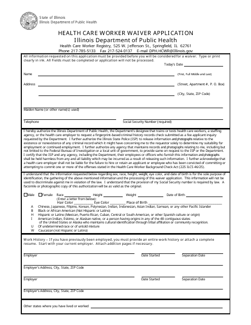 Health Care Worker Waiver Application Form - Illinois