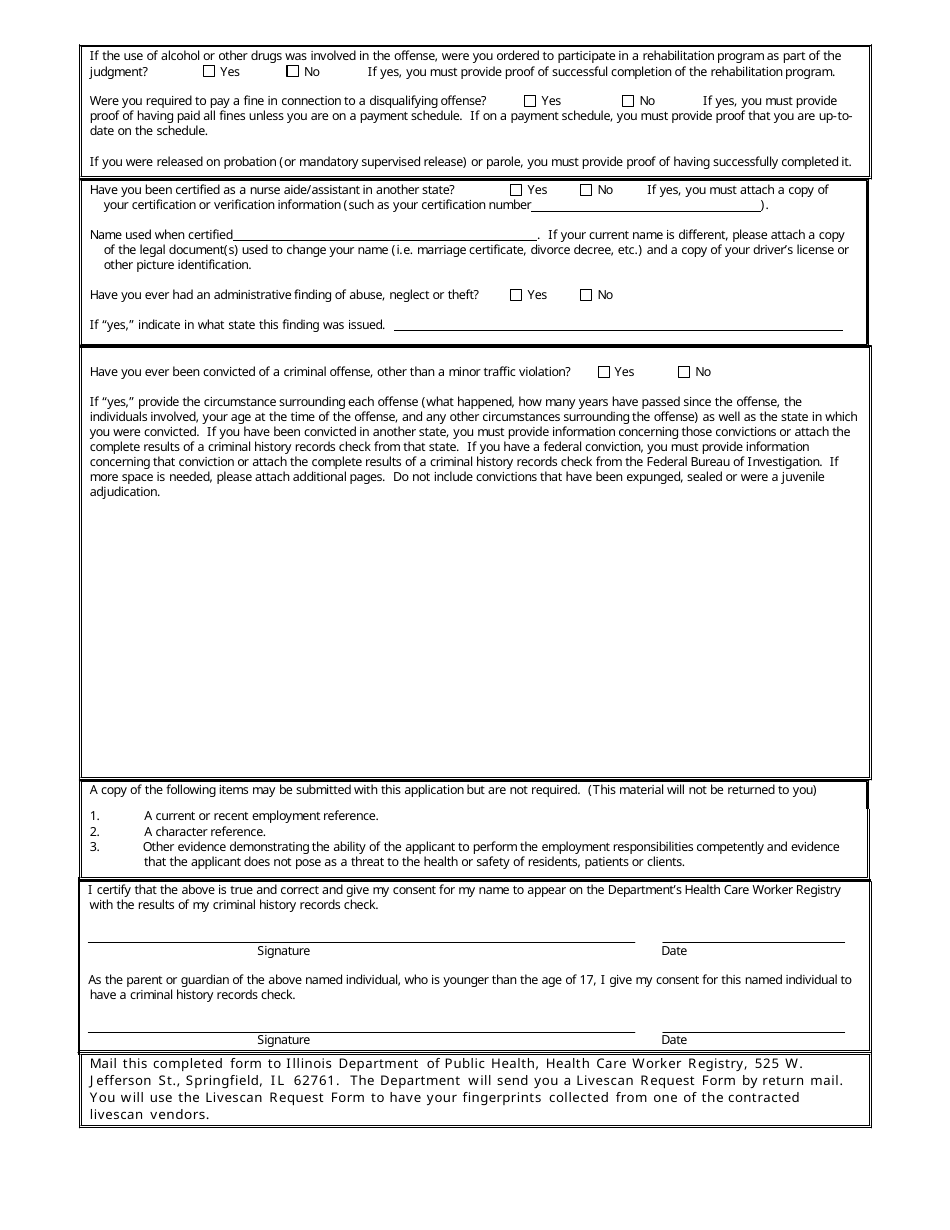 Health Care Worker Waiver Application Form - Illinois, Page 2