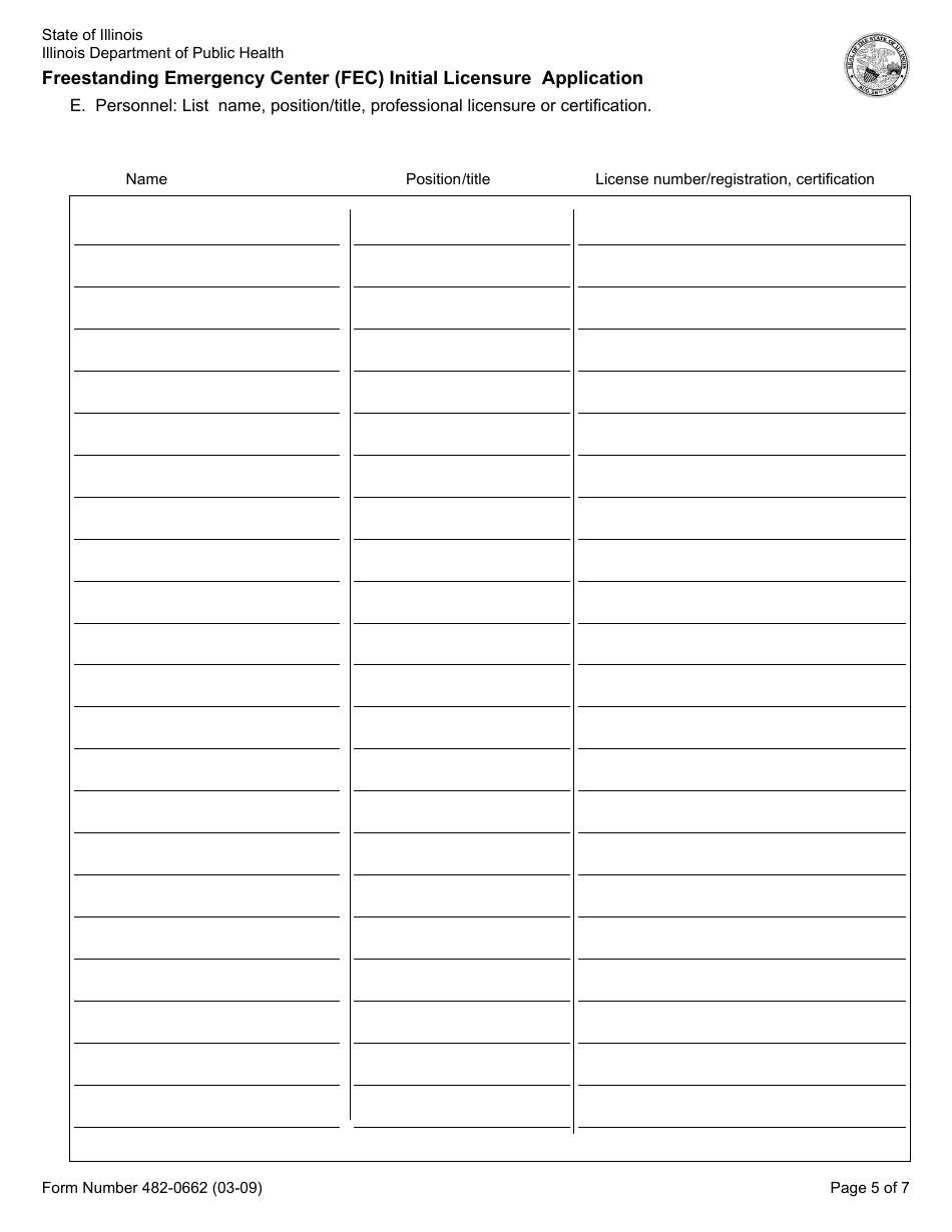 Form 482-0662 Freestanding Emergency Center (FEC) Initial Licensure Application - Illinois, Page 5