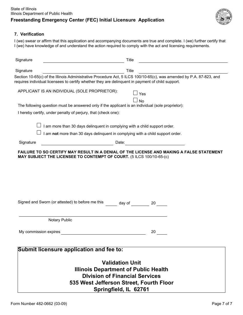 Form 482-0662 Freestanding Emergency Center (FEC) Initial Licensure Application - Illinois, Page 7