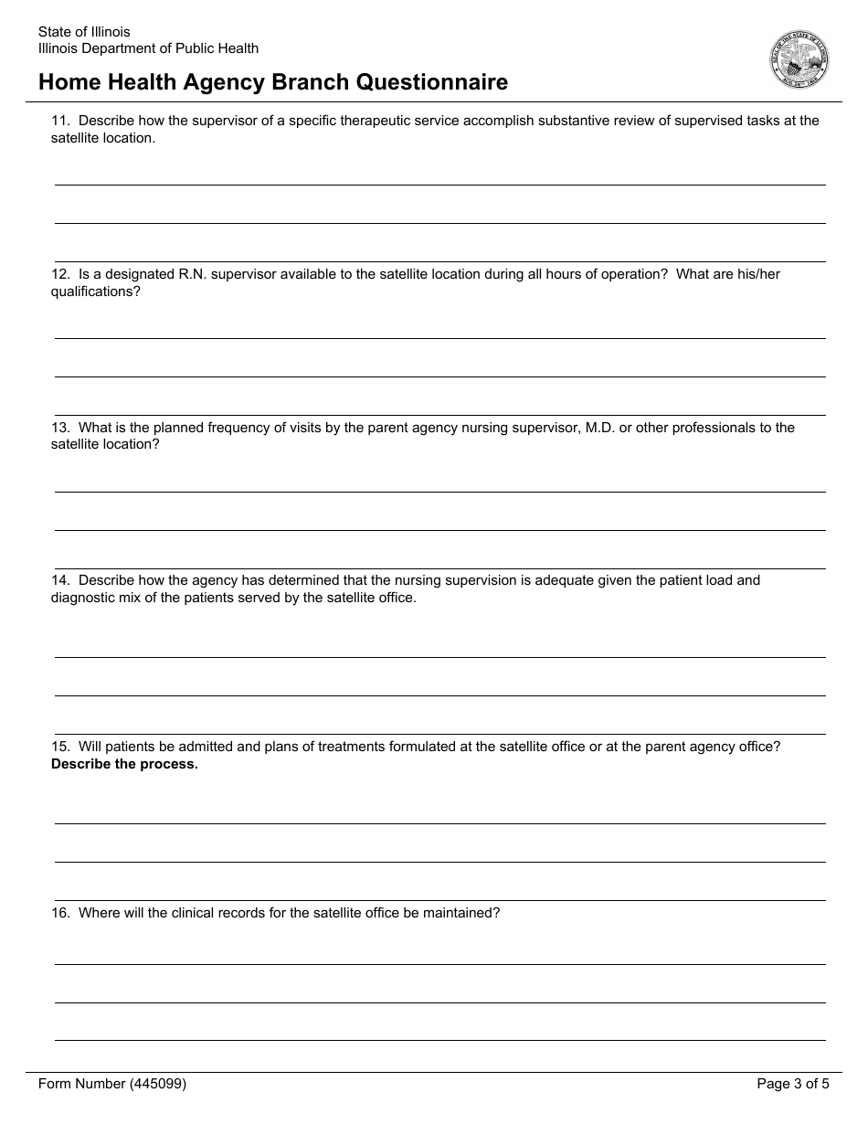 Form 445099 Home Health Agency Branch Questionnaire - Illinois, Page 3
