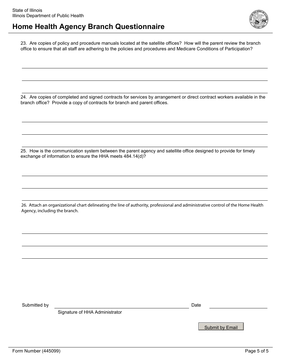 Form 445099 Home Health Agency Branch Questionnaire - Illinois, Page 5