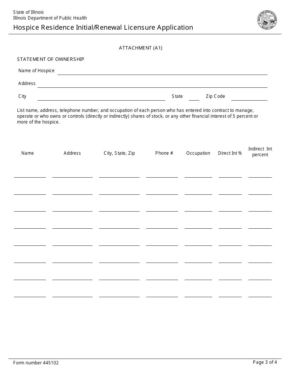 Form 445102 Hospice Residence Initial / Renewal Licensure Application - Illinois, Page 3
