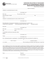 Document preview: Form IOCI16-361 Surviving Relatives of Deceased Adopted or Surrendered Person Registration Identification - Illinois