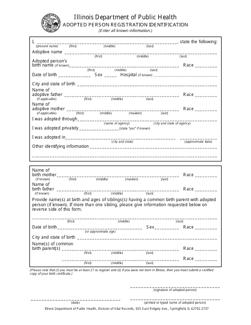 Adopted Person Registration Identification Form - Illinois