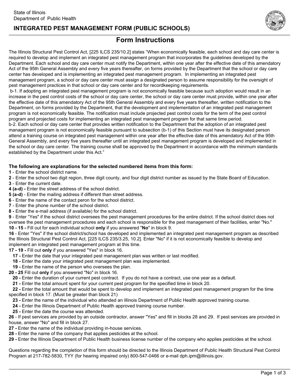 Form IL482-0655 Integrated Pest Management Form (Public Schools) - Illinois, Page 1