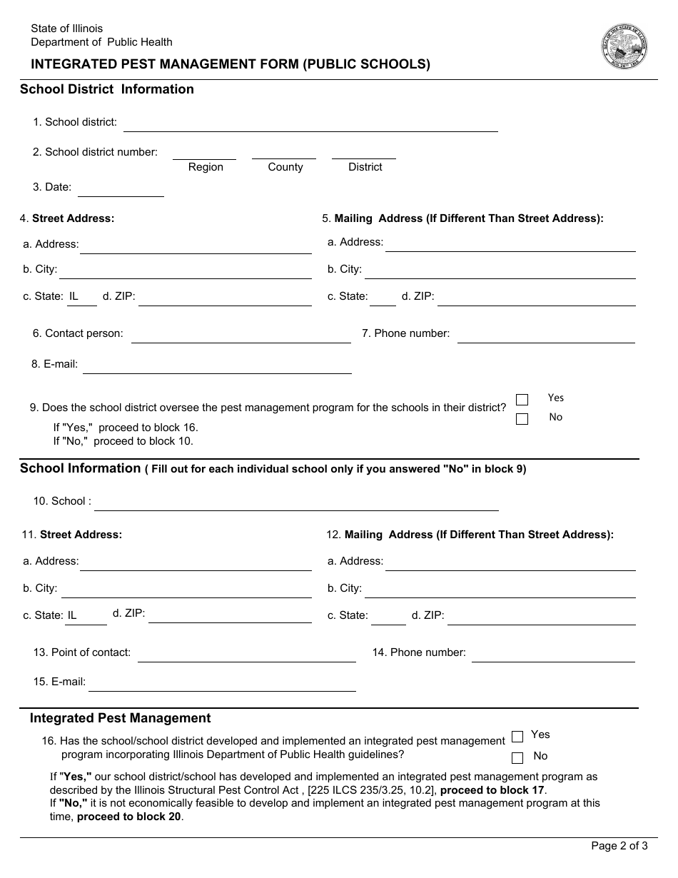 Form IL482-0655 Integrated Pest Management Form (Public Schools) - Illinois, Page 2