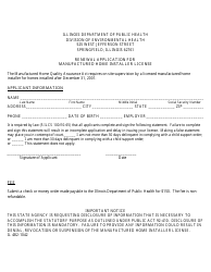 Document preview: Form IL482-1042 Renewal Application for Manufactured Home Installer License - Illinois