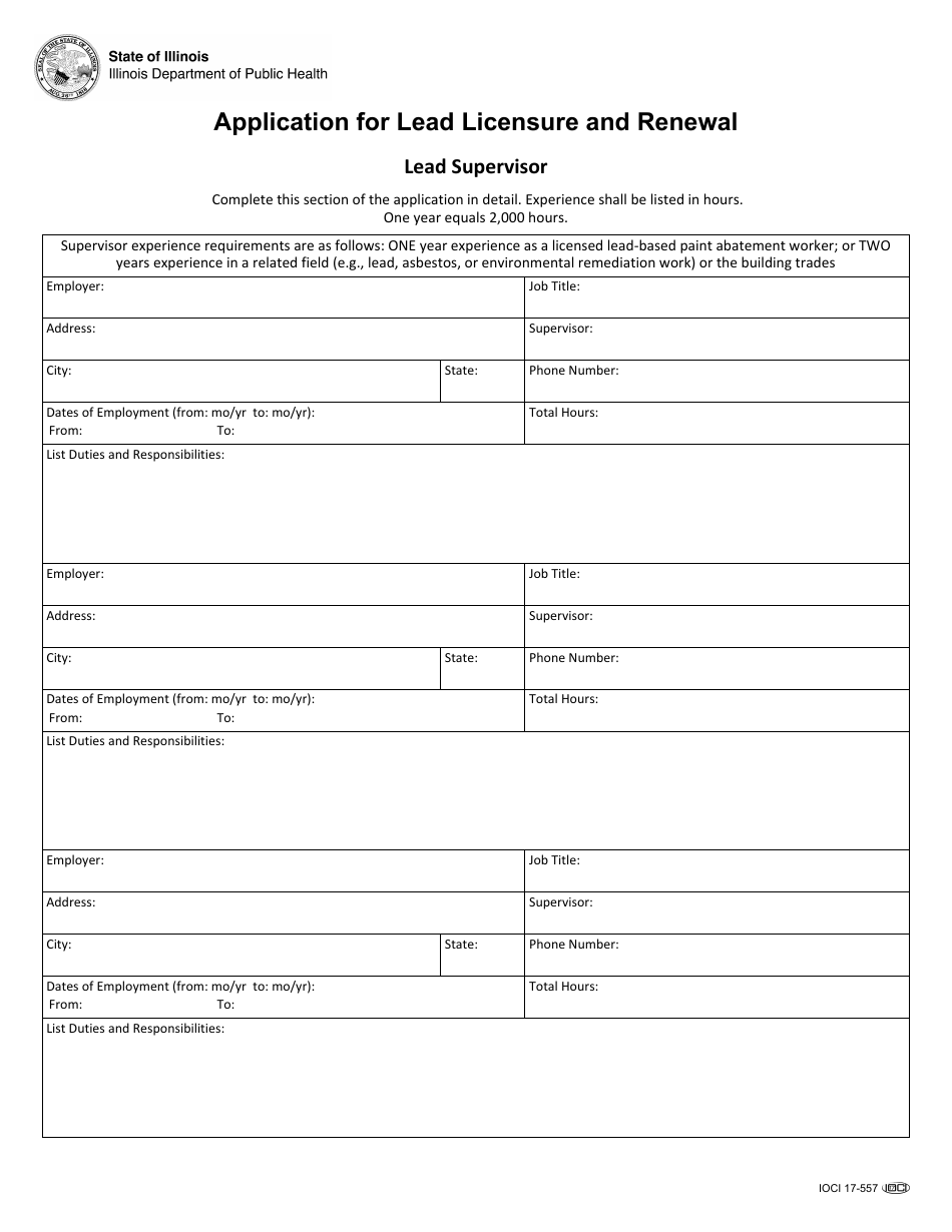 Form IOCI17-557 Application for Lead Licensure and Renewal - Illinois, Page 3