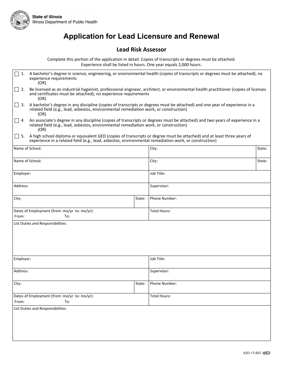 Form IOCI17-557 Application for Lead Licensure and Renewal - Illinois, Page 4