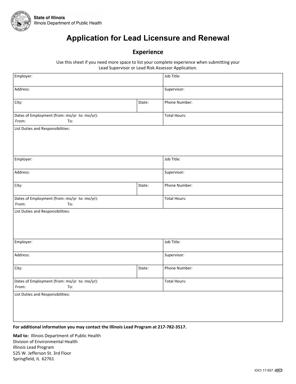 Form IOCI17-557 Application for Lead Licensure and Renewal - Illinois, Page 5