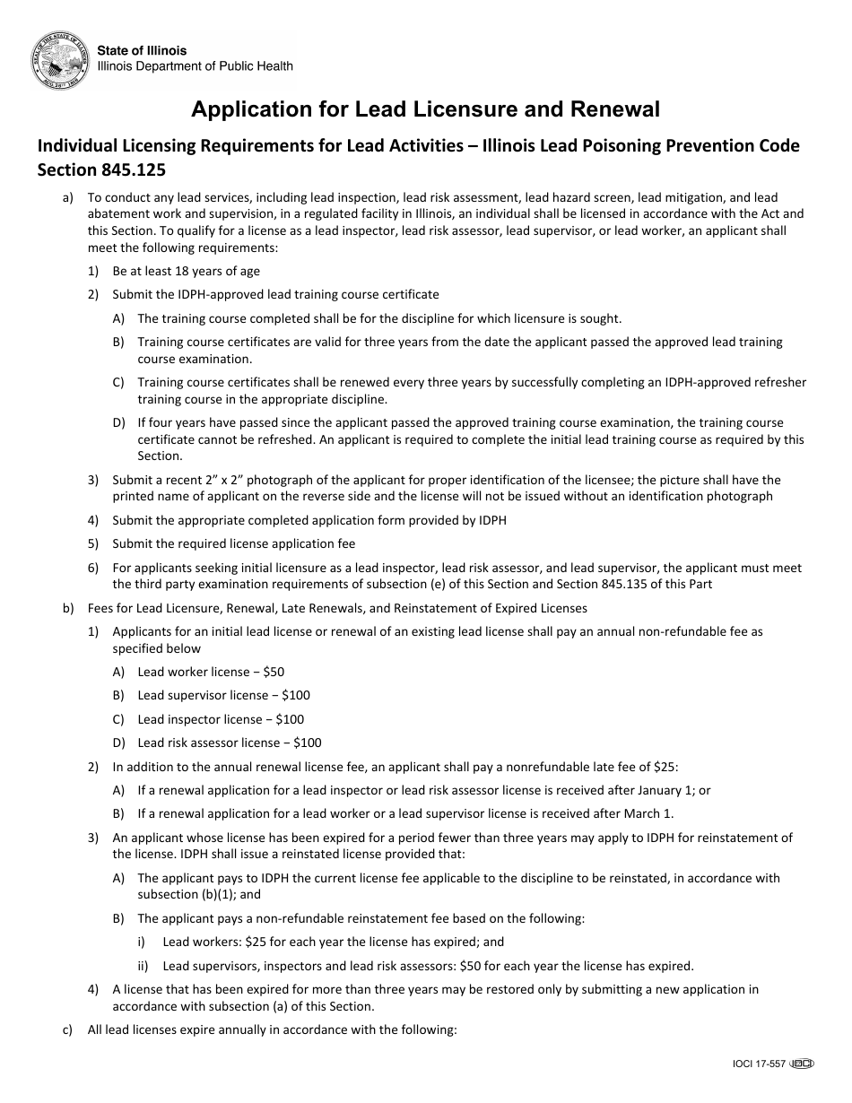 Form IOCI17-557 Application for Lead Licensure and Renewal - Illinois, Page 6