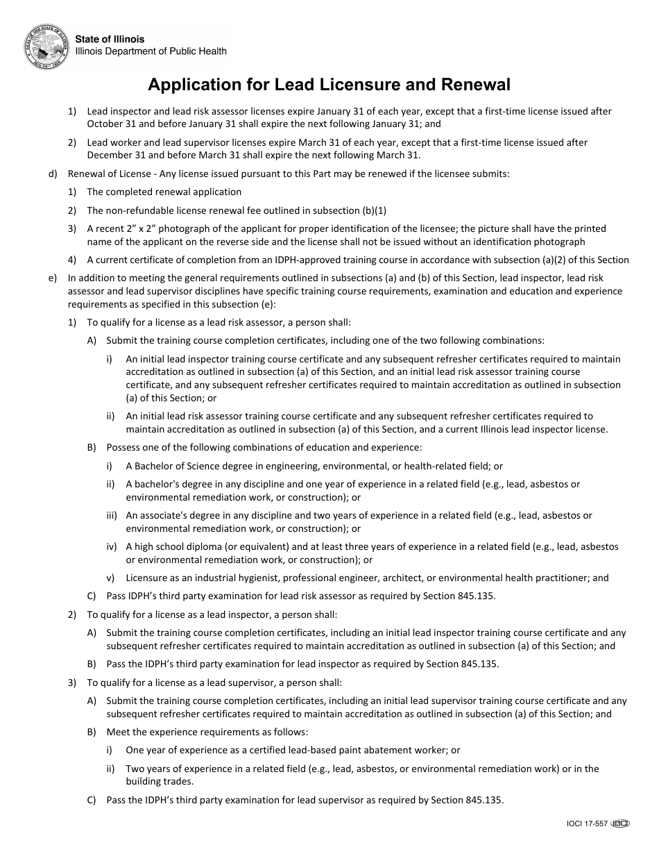 Form IOCI17-557 Application for Lead Licensure and Renewal - Illinois, Page 7