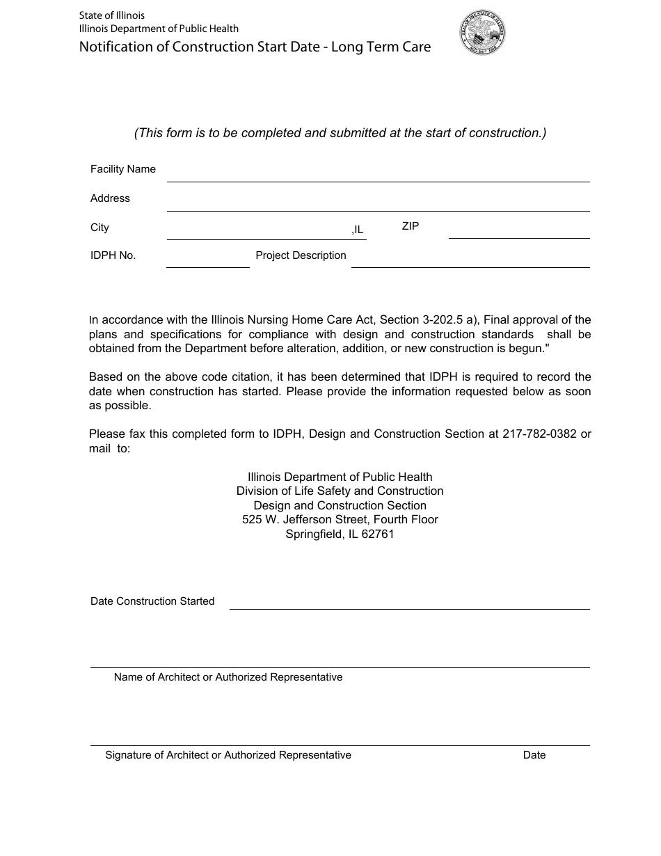 Notification of Construction Start Date - Long Term Care - Illinois, Page 1