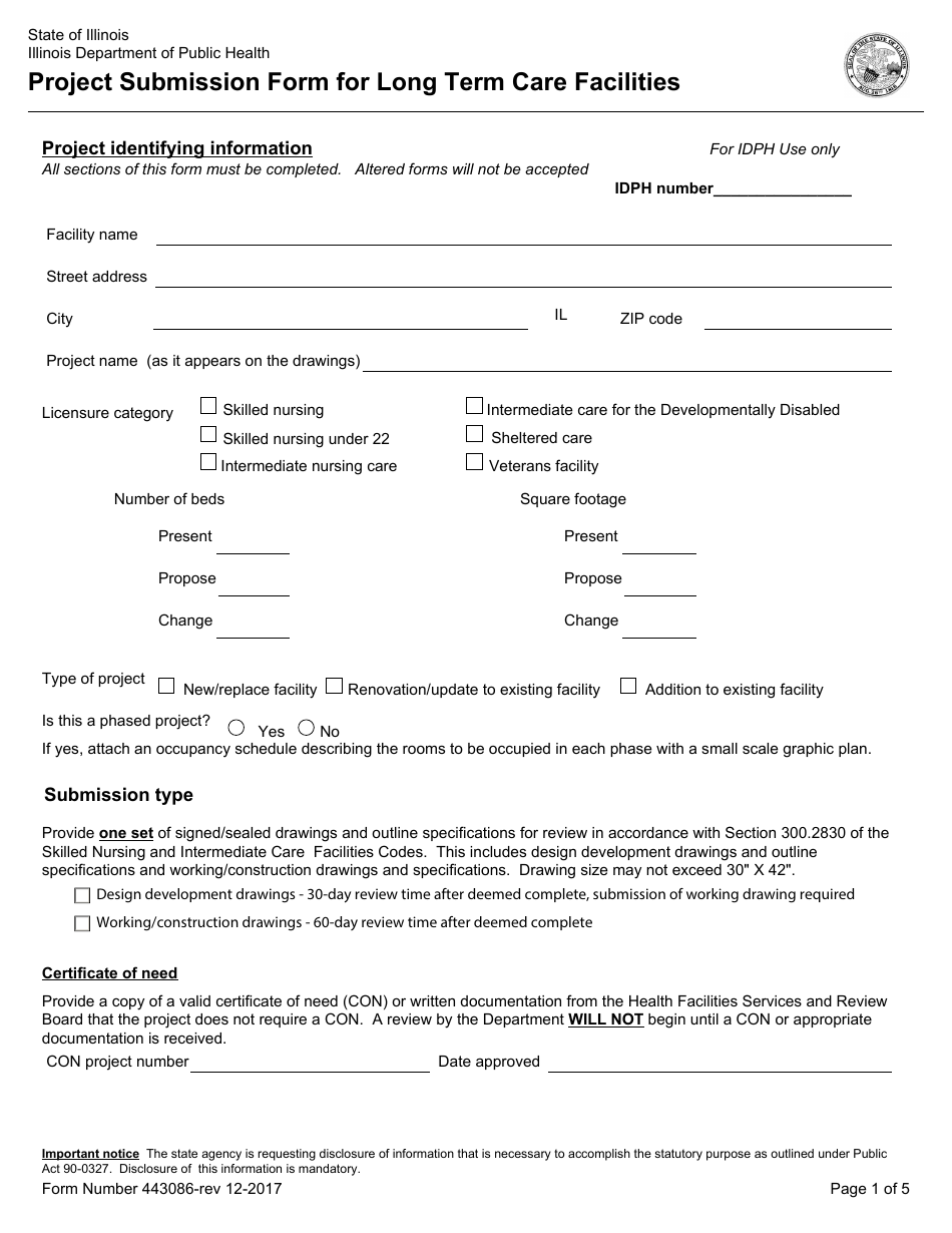Form 443086 Project Submission Form for Long Term Care Facilities - Illinois, Page 1