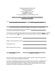 Document preview: Notice of Cancellation of Employment/Supervision of Apprentice Plumber - Illinois