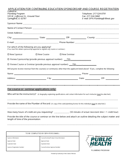 Application for Continuing Education Sponsorship and Course Registration - Illinois Download Pdf