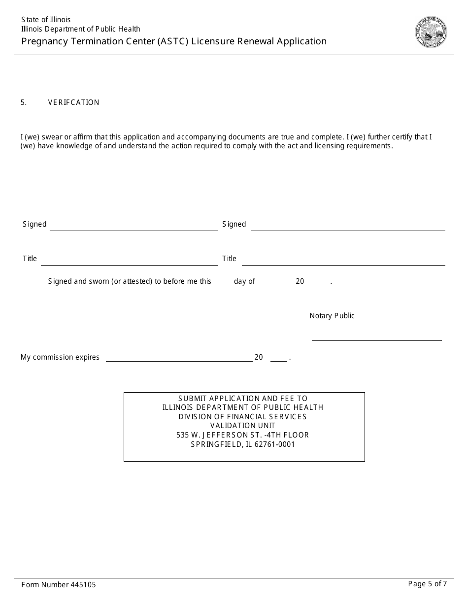 Form 445105 Pregnancy Termination Center (Astc) Licensure Renewal Application - Illinois, Page 5