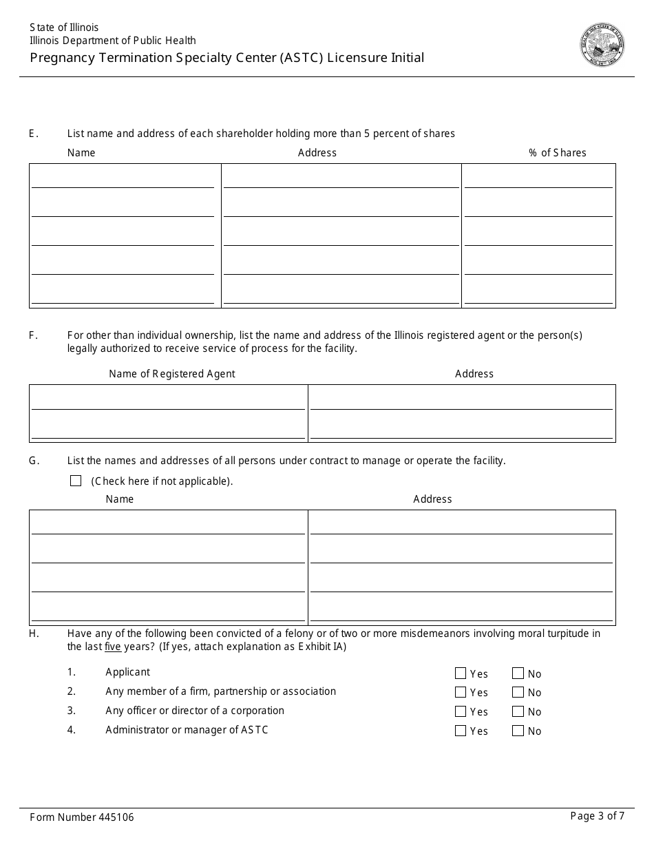 Form 445106 Pregnancy Termination Specialty Center (Astc) Licensure Initial - Illinois, Page 3