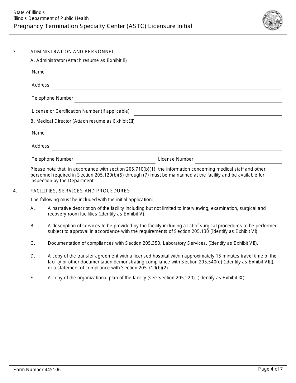Form 445106 Pregnancy Termination Specialty Center (Astc) Licensure Initial - Illinois, Page 4