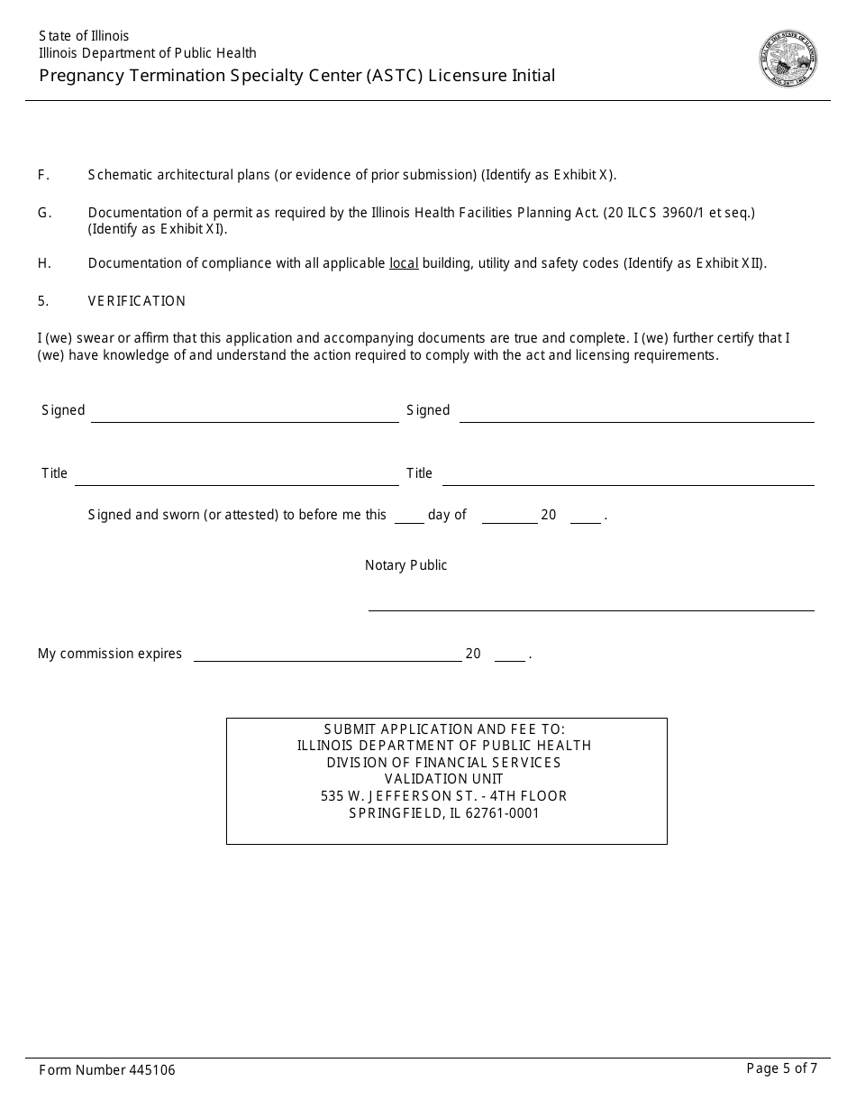 Form 445106 Pregnancy Termination Specialty Center (Astc) Licensure Initial - Illinois, Page 5
