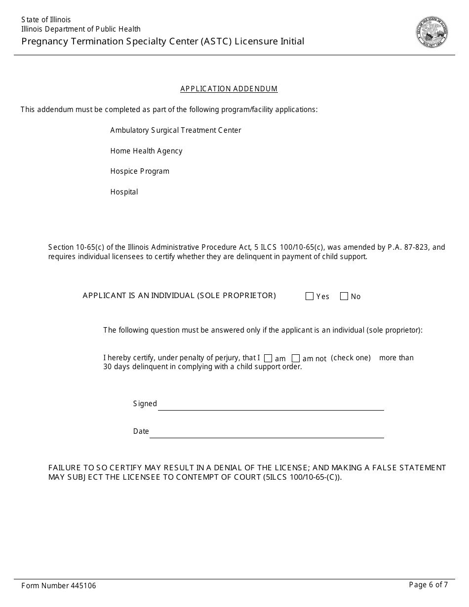 Form 445106 Pregnancy Termination Specialty Center (Astc) Licensure Initial - Illinois, Page 6