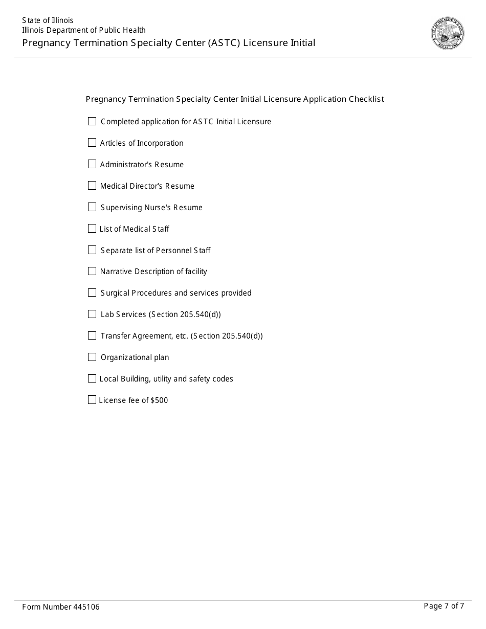 Form 445106 Pregnancy Termination Specialty Center (Astc) Licensure Initial - Illinois, Page 7