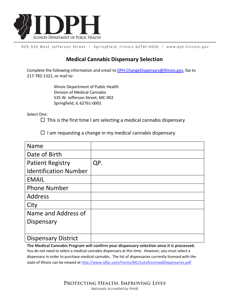 Medical Cannabis Dispensary Selection Form - Illinois, Page 1