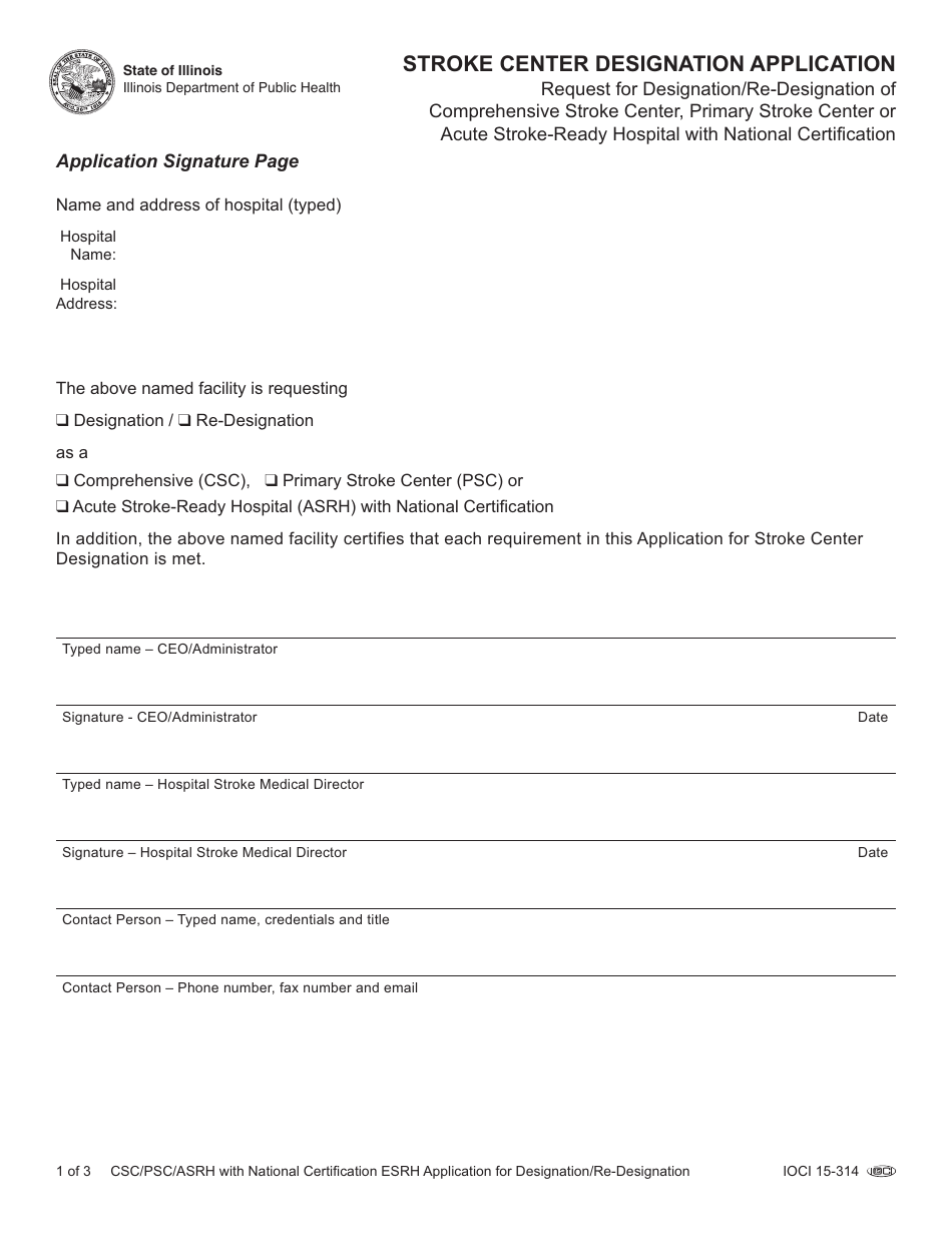 Form IOCI15-314 Stroke Center Designation Application - Illinois, Page 1