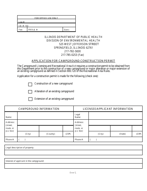 Form IL482-0534 Application for Campground Construction Permit - Illinois