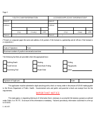 Form IL482-0675 Application for Youth Camp License - Illinois, Page 2