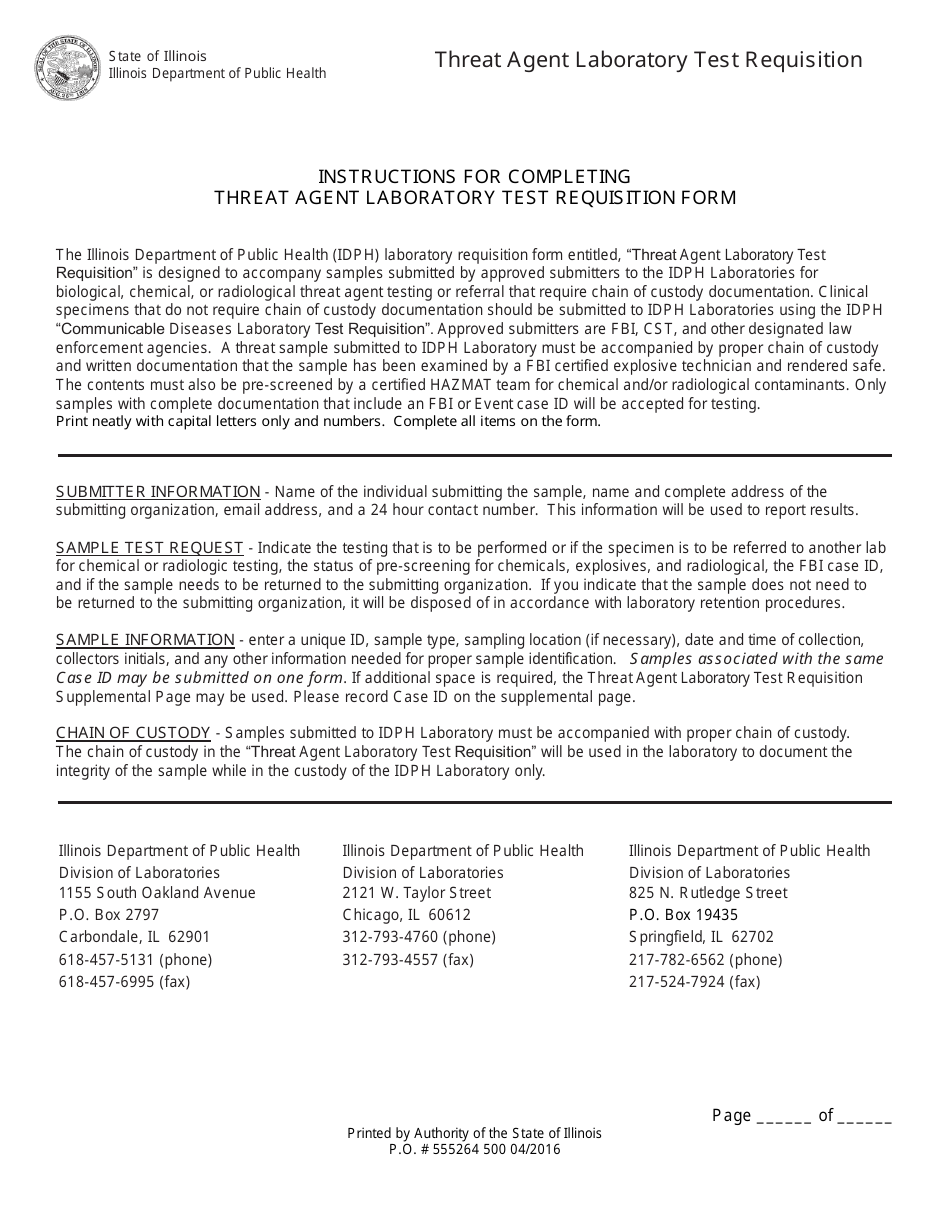 Threat Agent Laboratory Test Requisition - Illinois, Page 2