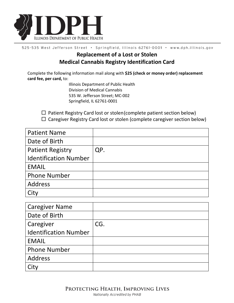 Replacement of a Lost or Stolen Medical Cannabis Registry Identification Card - Illinois, Page 1