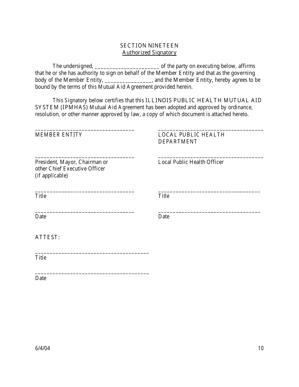 Intergovernmental Mutual Aid Agreement for the Establishment of the Illinois Public Health Mutual Aid System (Iphmas) - Illinois, Page 10