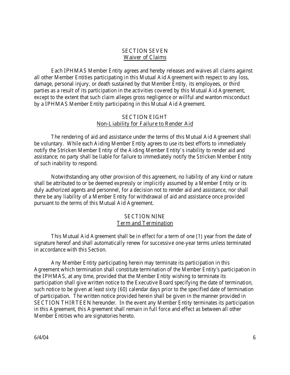 Intergovernmental Mutual Aid Agreement for the Establishment of the Illinois Public Health Mutual Aid System (Iphmas) - Illinois, Page 6