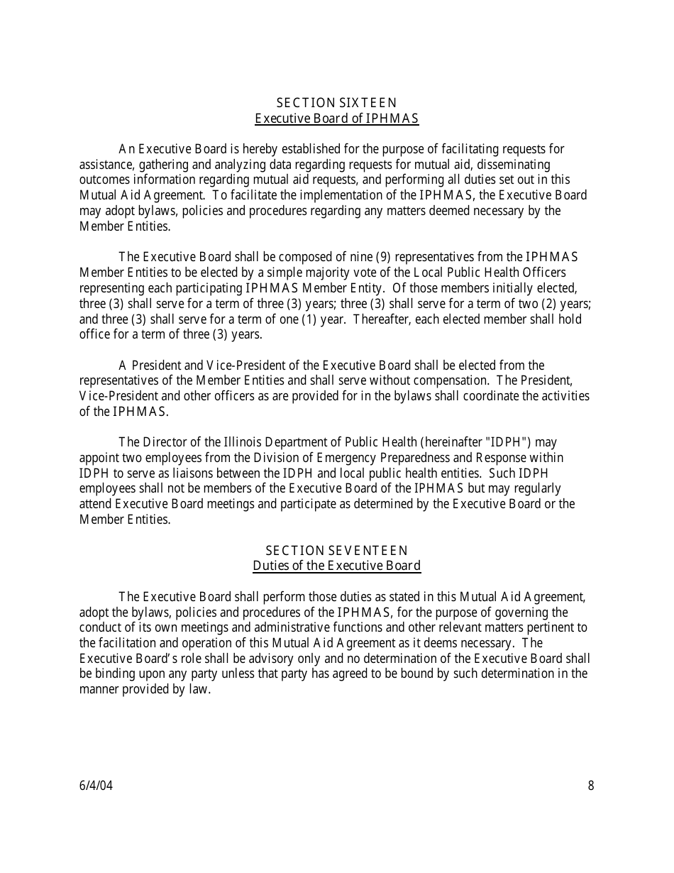 Intergovernmental Mutual Aid Agreement for the Establishment of the Illinois Public Health Mutual Aid System (Iphmas) - Illinois, Page 8