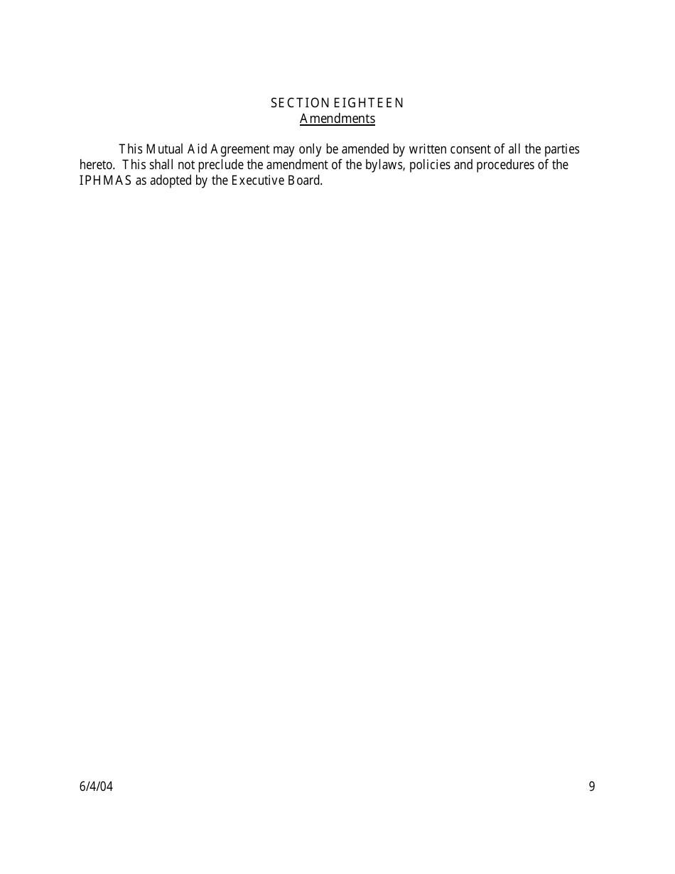 Intergovernmental Mutual Aid Agreement for the Establishment of the Illinois Public Health Mutual Aid System (Iphmas) - Illinois, Page 9