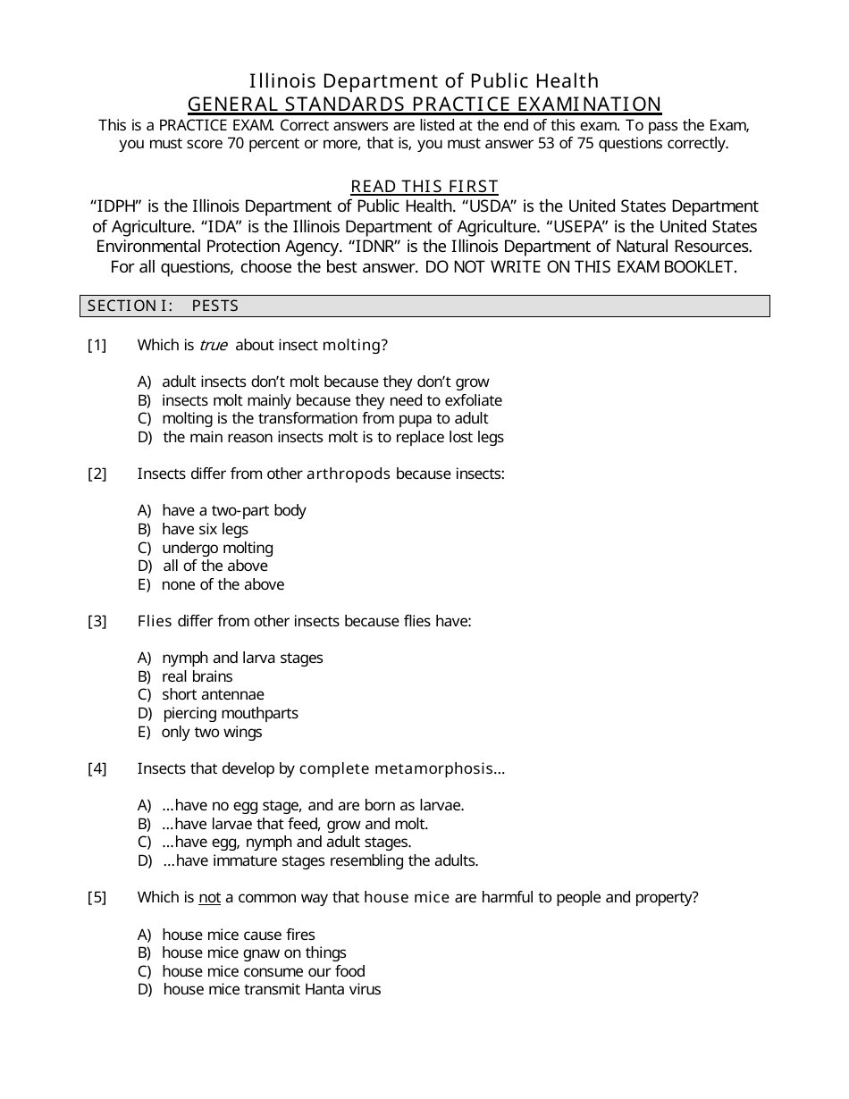 General Standards Practice Examination Form - Illinois, Page 1