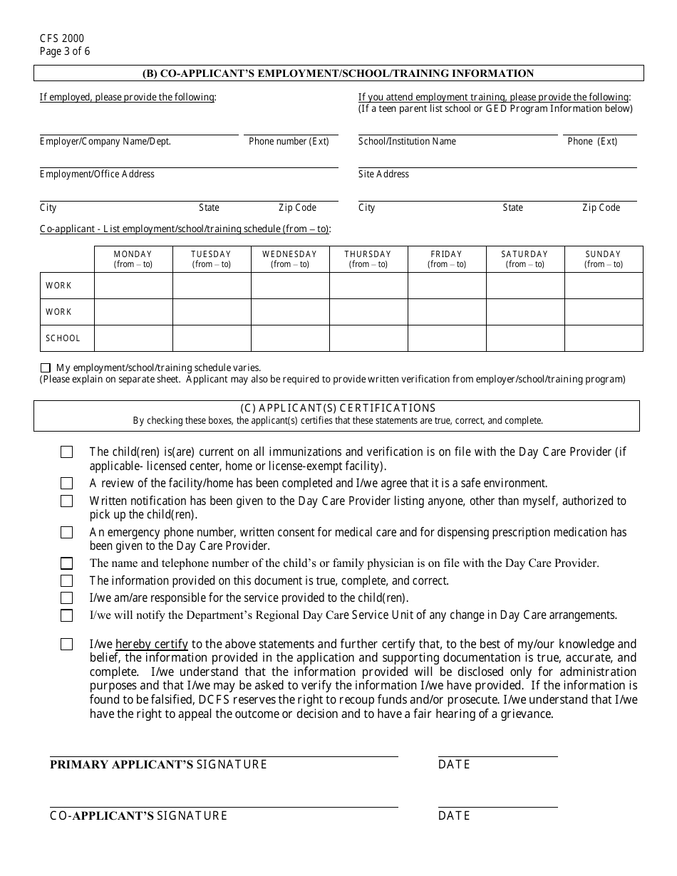 Form CFS2000 Day Care Service Eligibility Application - Illinois, Page 3