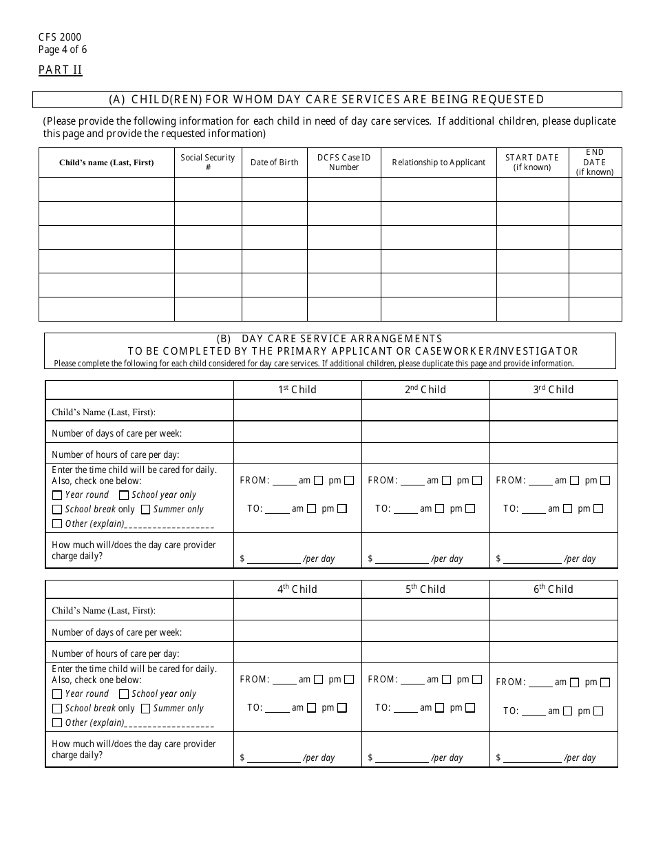 Form CFS2000 Day Care Service Eligibility Application - Illinois, Page 4