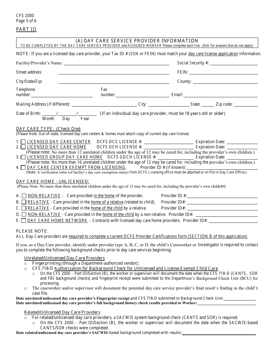 Form CFS2000 Day Care Service Eligibility Application - Illinois, Page 5