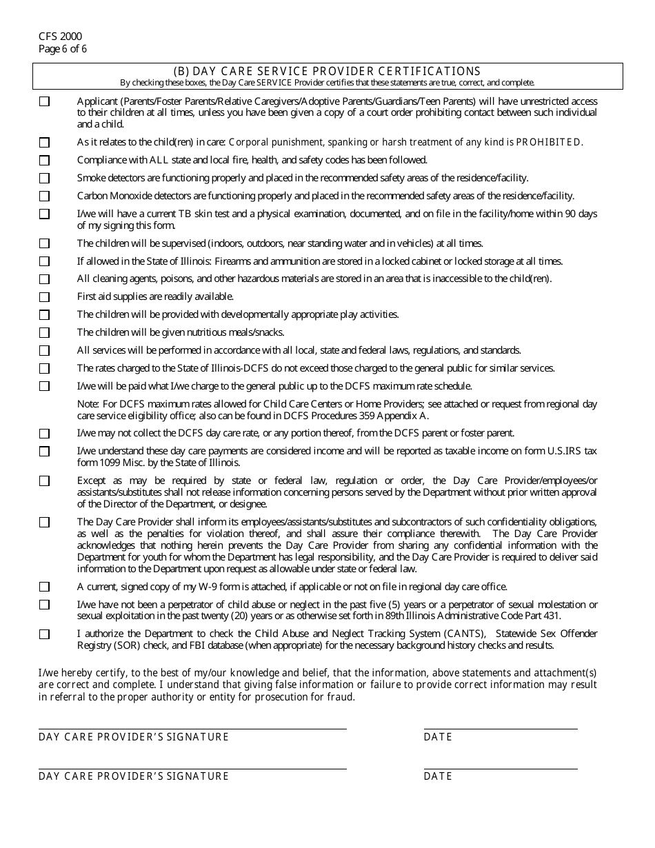 Form CFS2000 Day Care Service Eligibility Application - Illinois, Page 6