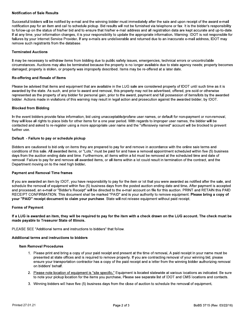 Form BoBS3715 Terms  Conditions Local Unit of Government (Lug) Sale - Illinois, Page 2