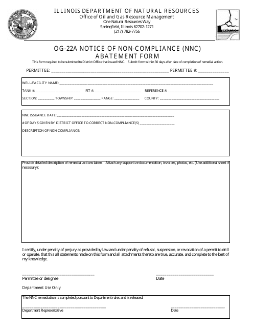 Form OG-22A Notice of Non-compliance (Nnc) Abatement Form - Illinois