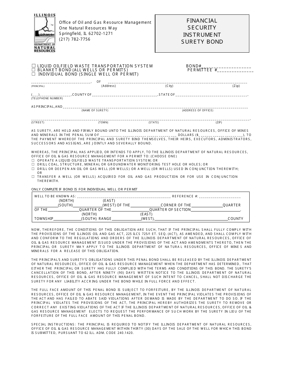 Financial Security Instrument Surety Bond - Illinois, Page 1