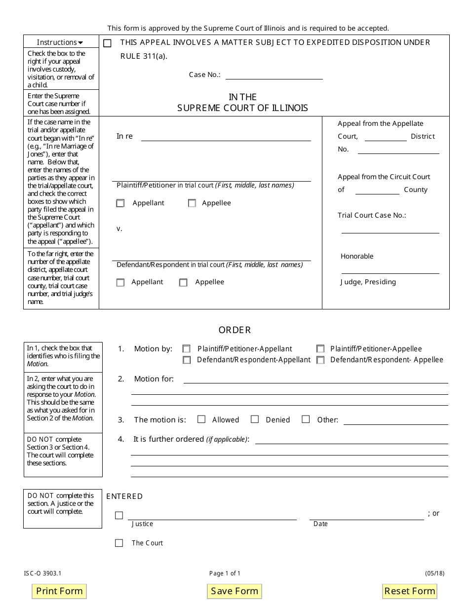 Form ISC-O3903.1 Motion Suite - Illinois, Page 1