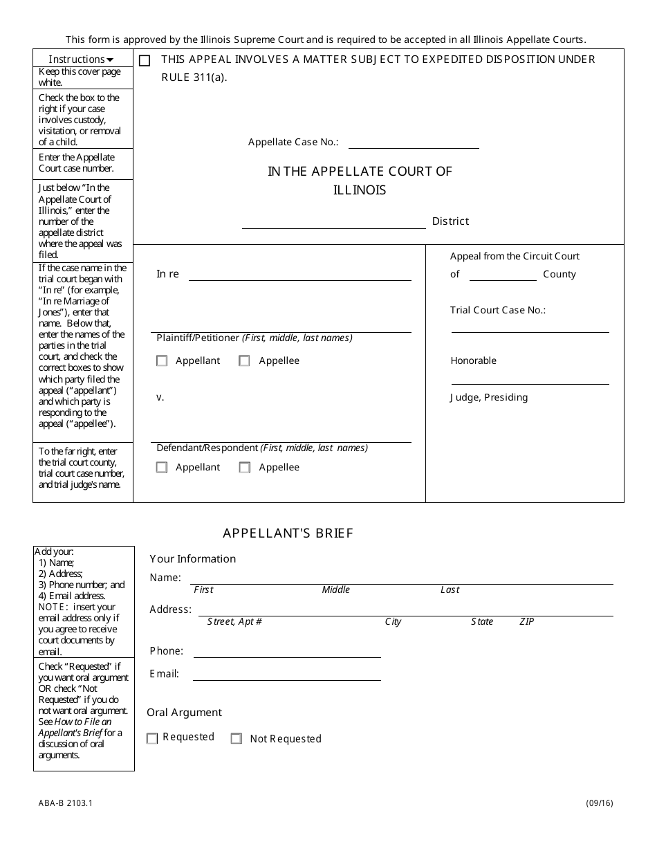 Form ABA-B2103.1 Appellant's Brief - Illinois, Page 1