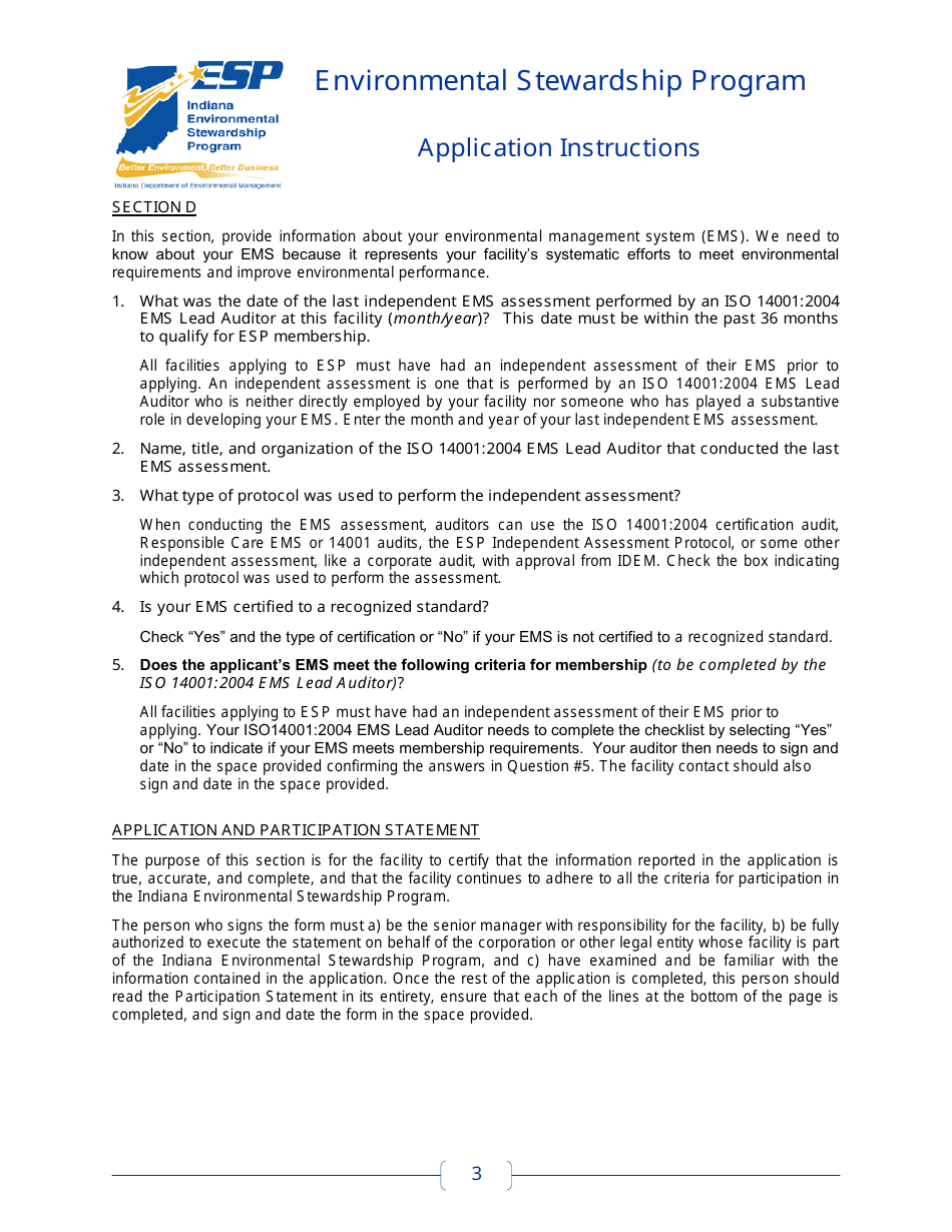 Instructions for Form 52772 Environmental Stewardship Program Application - Indiana, Page 3